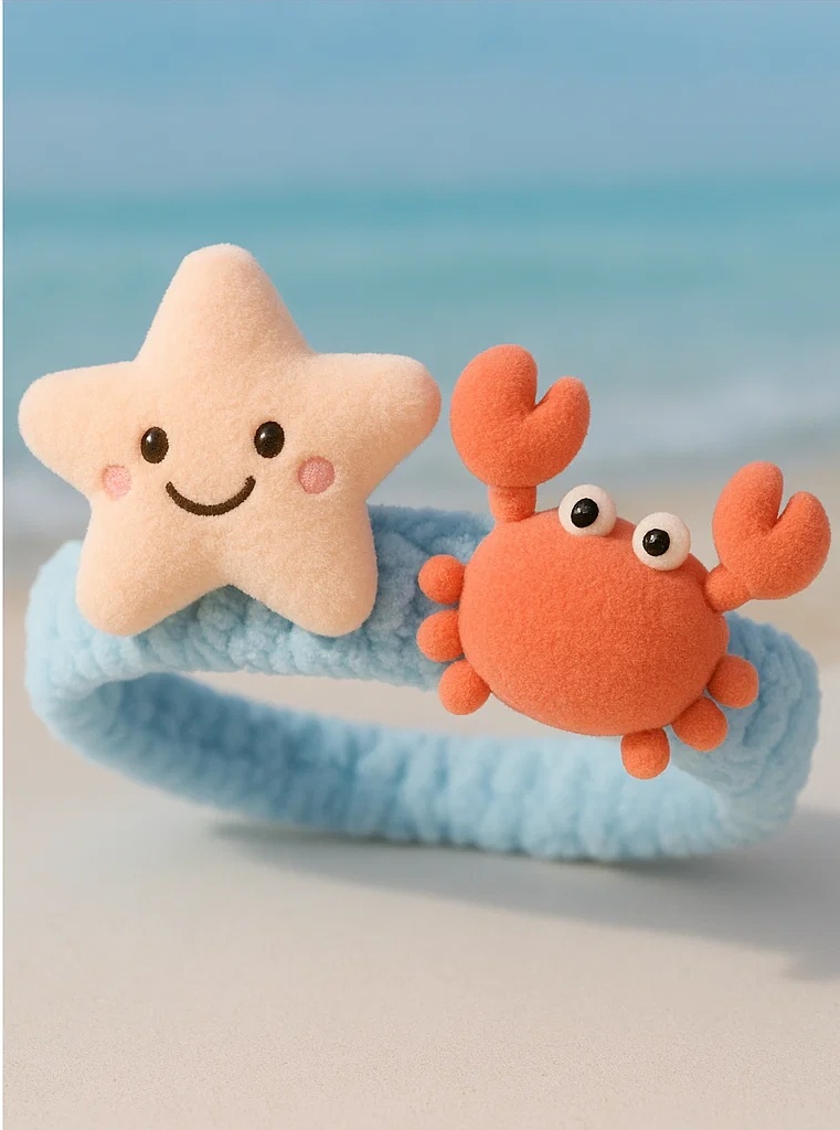 Bandeau Bébé avec Peluche Étoile de Mer et Crabe – Thème Marin Adorable