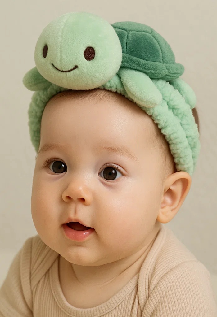 Bright Green Turtle Plush Baby Headband - Ocean Animal Style