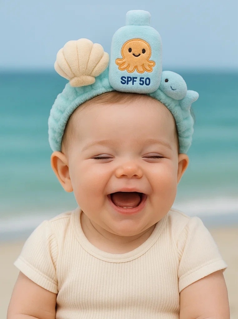 Whale and SPF Bottle Baby Headband - Cartoon Shell Ocean Look