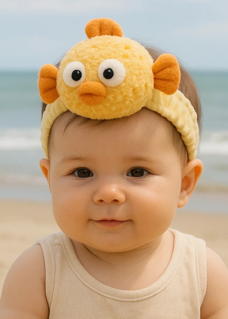 Bandeau Bébé Poisson Jaune en Peluche