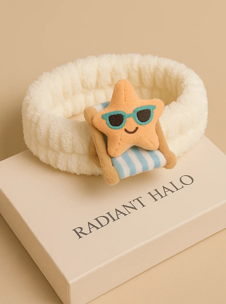 Baby Plush Headband with Starfish on Beach Chair Decoration – Adjustable, Non-Slip Baby Headband for Newborns and Toddlers