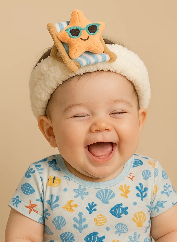 Baby Plush Headband with Starfish on Beach Chair Decoration – Adjustable, Non-Slip Baby Headband for Newborns and Toddlers