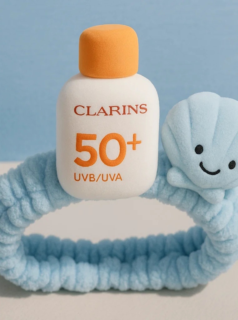 Baby Headband with Plush Clarins Bottle & Shell - SPF 50+ Design