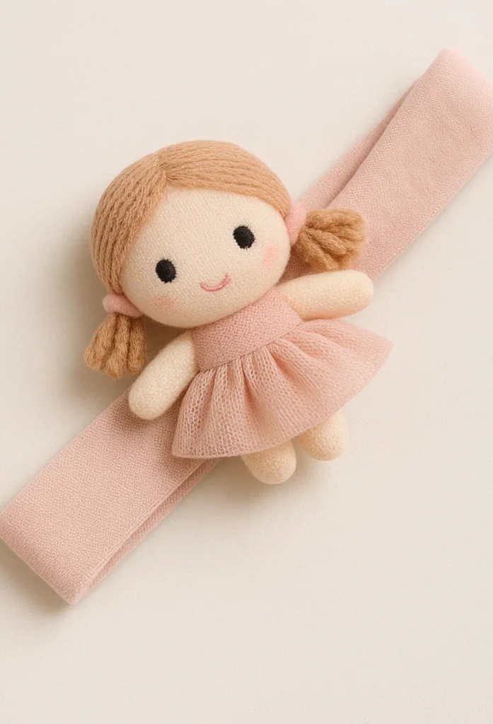 Pink Girl Doll Baby Headband with Bow