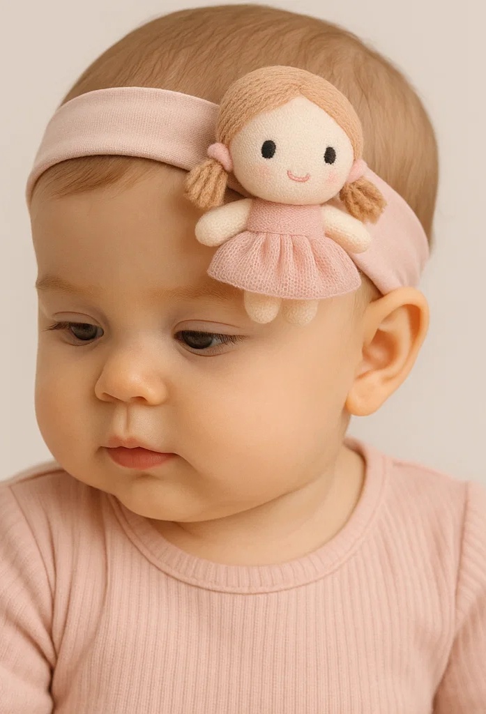 Pink Girl Doll Baby Headband with Bow