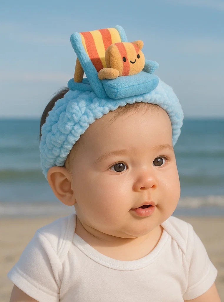 ビーチチェアぬいぐるみ付きベビーヘッドバンド – 夏の可愛いスタイル