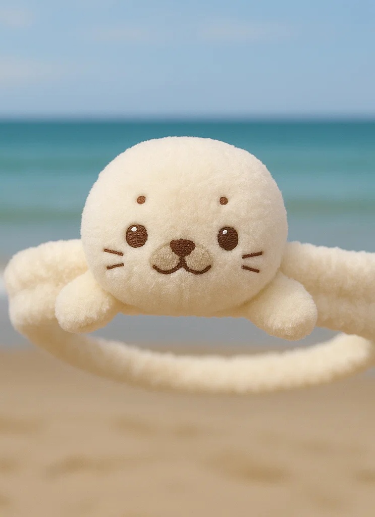 White Seal Plush Baby Headband – Cozy Marine-Themed Infant Wear