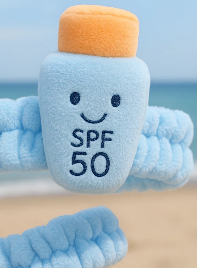 Sky Blue Baby Headband with SPF Plush Bottle and Smiley