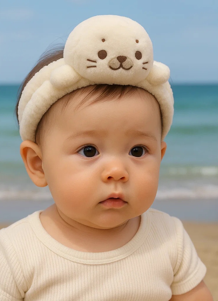 White Seal Plush Baby Headband – Cozy Marine-Themed Infant Wear