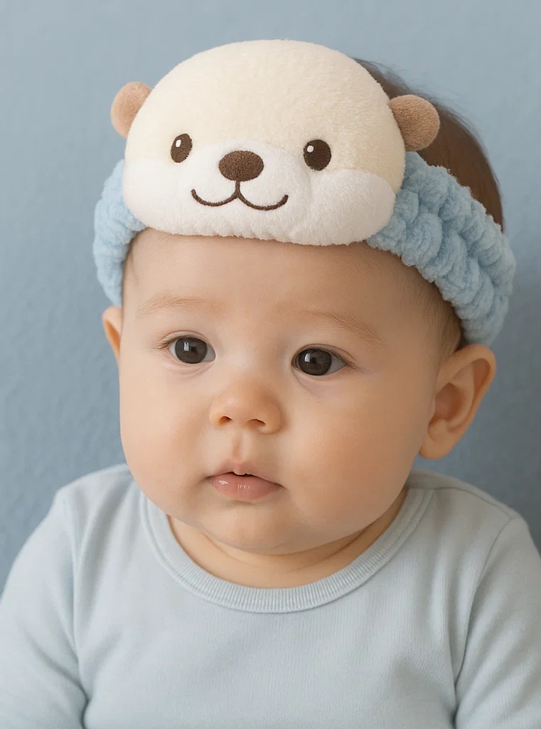Diadema para bebé con nutria de peluche – diseño suave y amigable