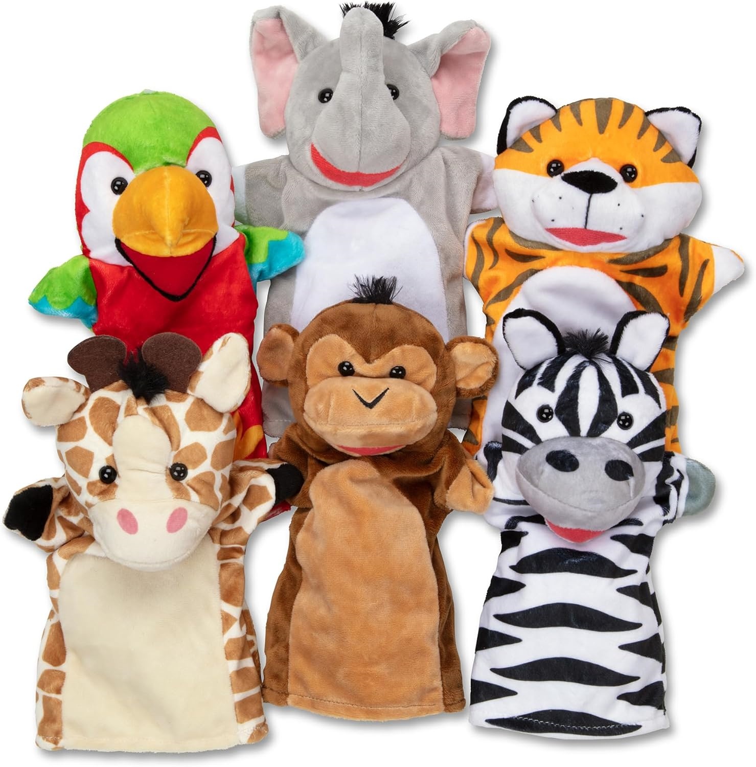 Jungle Friends Plush Hand Puppets Set – 6 Soft Animal Characters