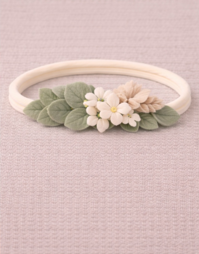 Zauberhafte Blumenwiese Baby Stirnband mit Blüten & Blättern