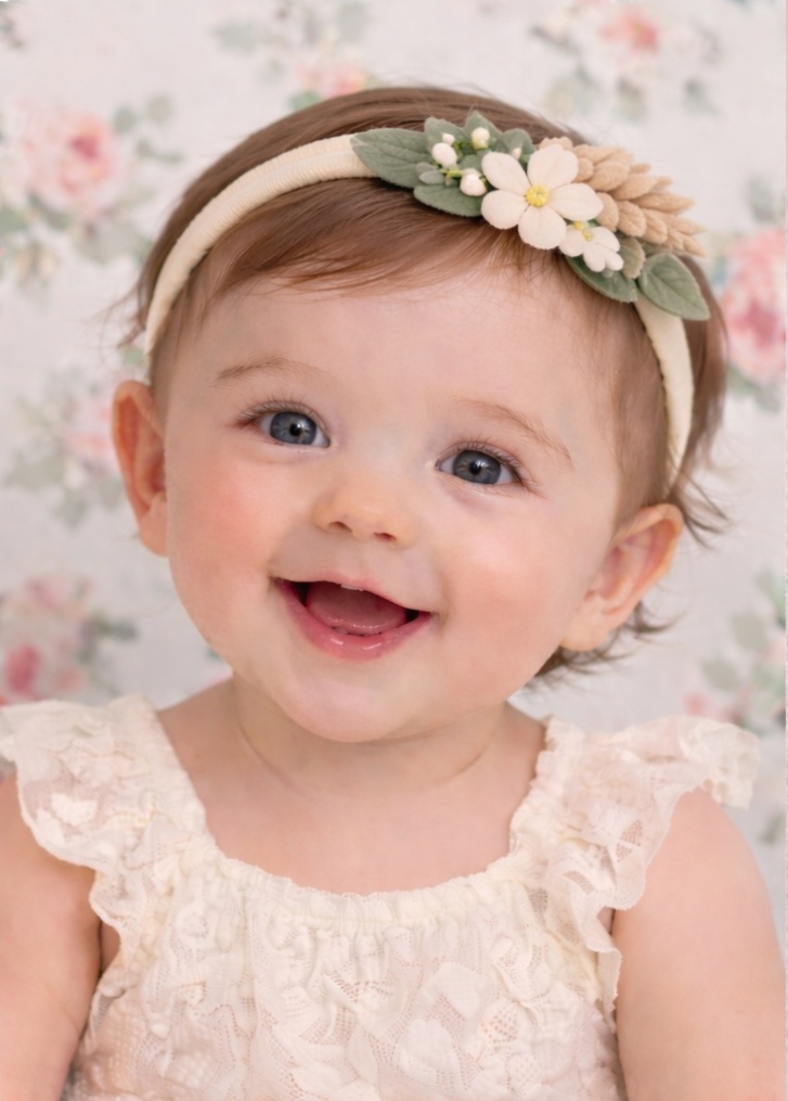 Zauberhafte Blumenwiese Baby Stirnband mit Blüten & Blättern