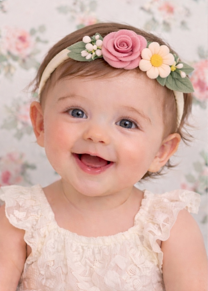 Diadema Floral Rosa Encantada para Bebé con Rosas y Hojas