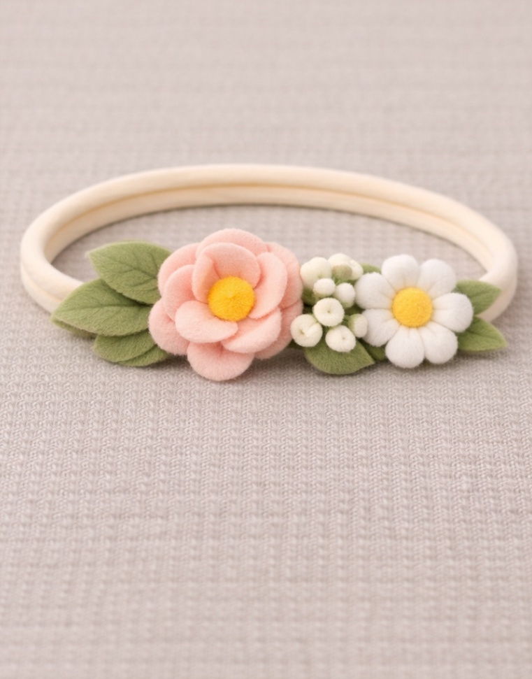 Bandeau Bébé Fleur Douce Printanière avec Fleurs et Feuilles