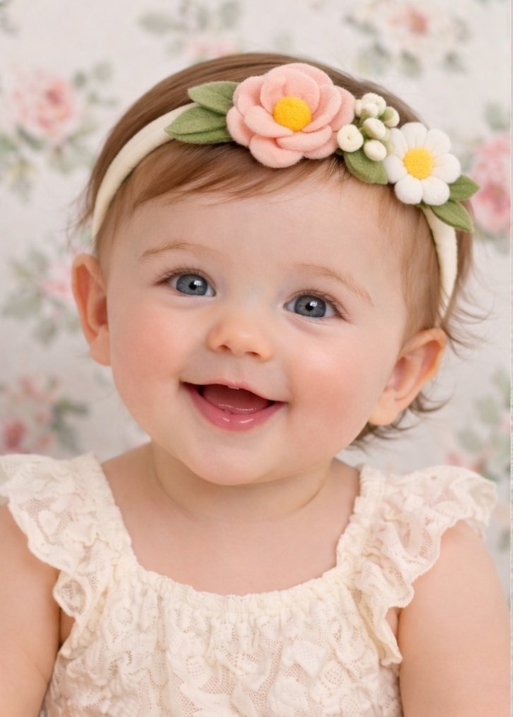 Bandeau Bébé Fleur Douce Printanière avec Fleurs et Feuilles