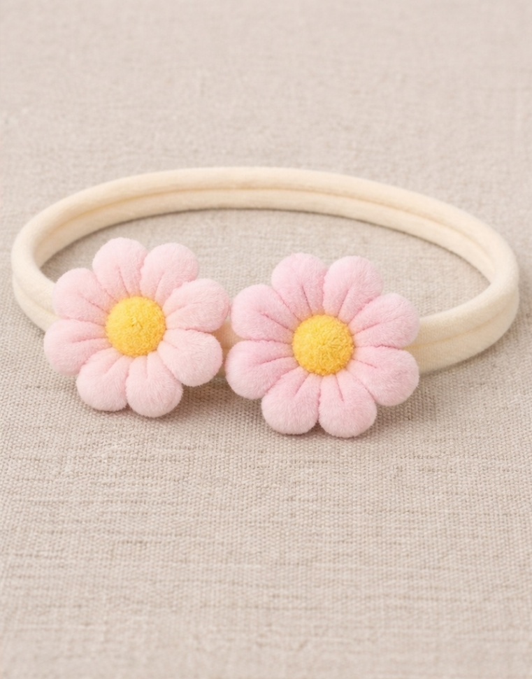 Čelenka pro Miminko s Dvojitými Růžovými Kopretinami