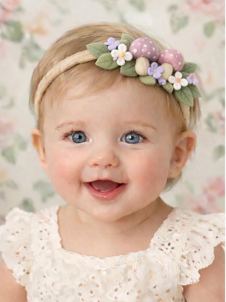 Pink Mushrooms and Wildflowers Baby Headband