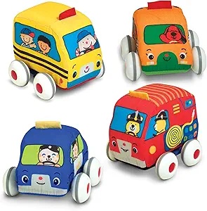 Soft Pull-Back Vehicle Set for Toddlers – 4 Plush Cars