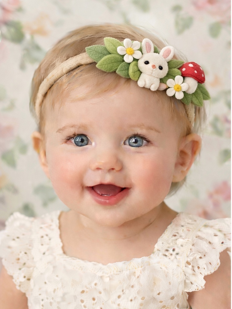 愛らしいウサギとキノコのヘアバンド