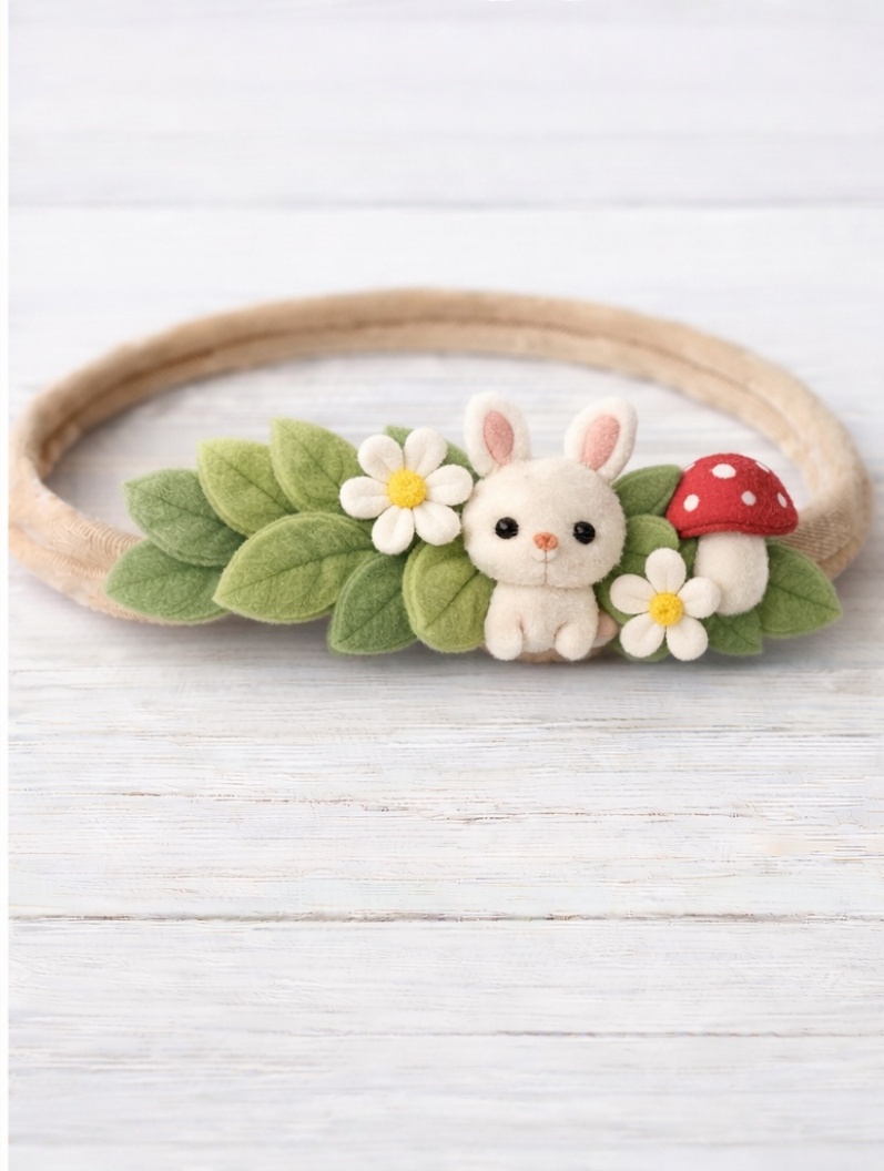 愛らしいウサギとキノコのヘアバンド