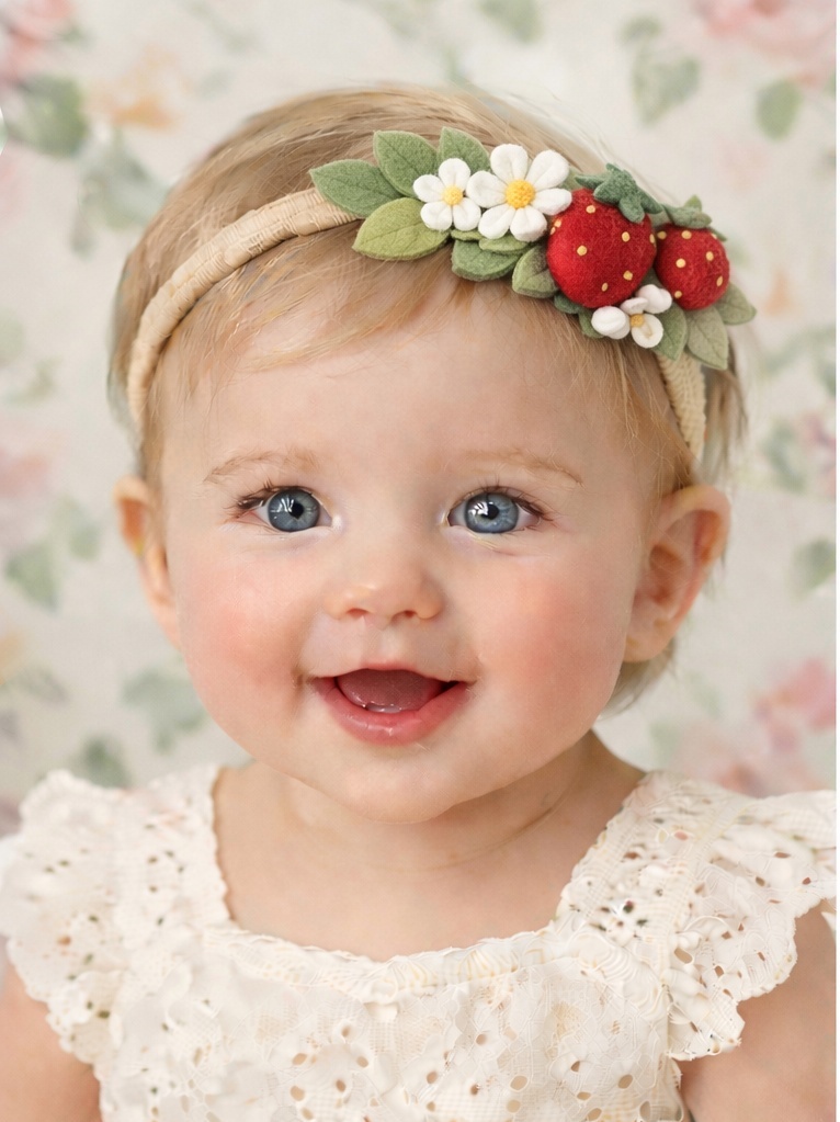 Adorable Diadema de Fresa y Margarita para Bebé