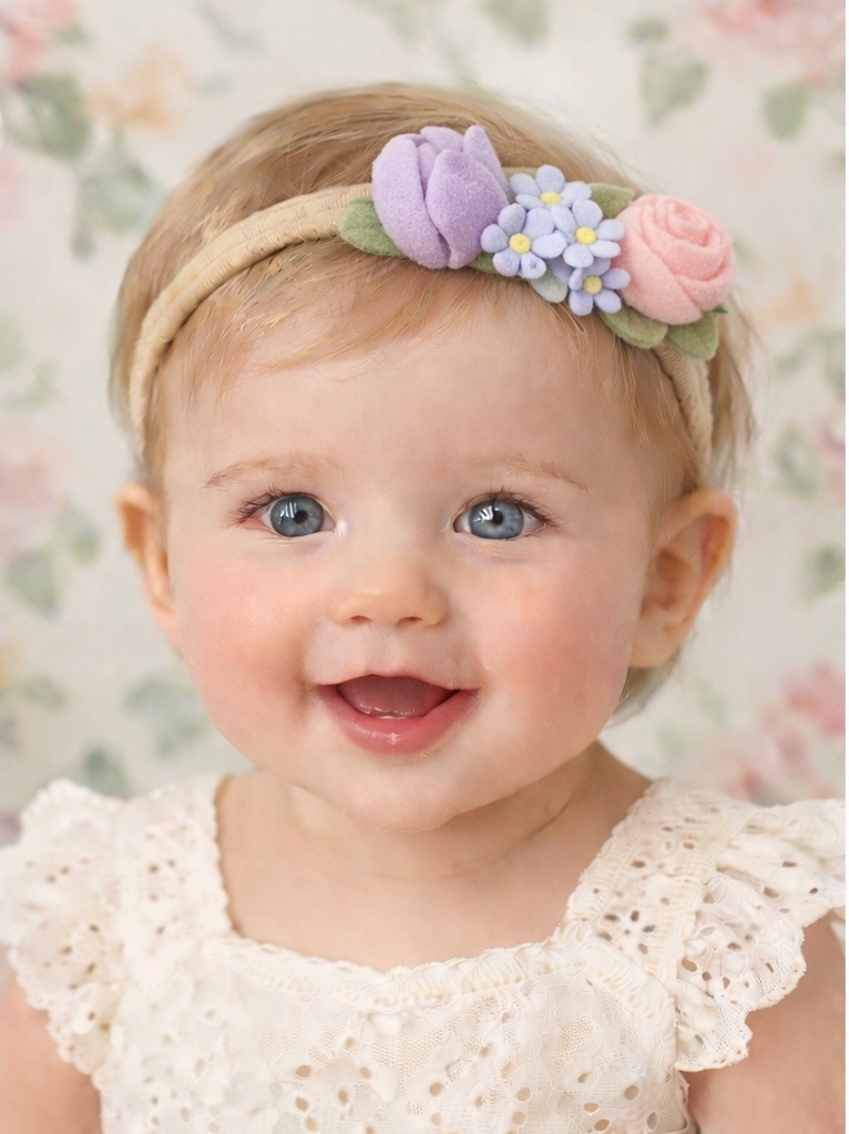 Diademă adorabilă cu flori și fluturași pentru bebeluși