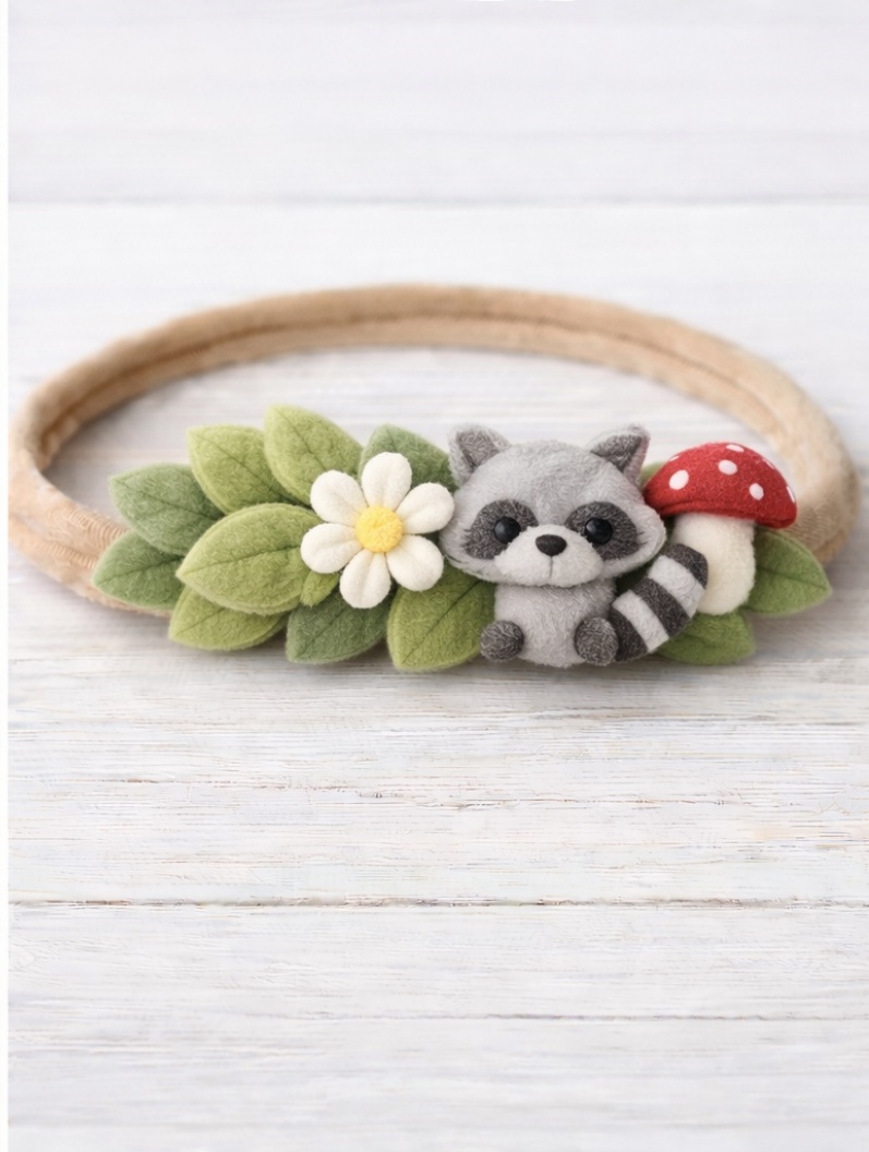 可愛いアライグマとキノコのヘアバンド
