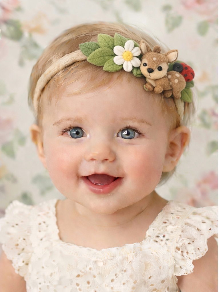 Hermoso diadema de venado y mariquita para bebé