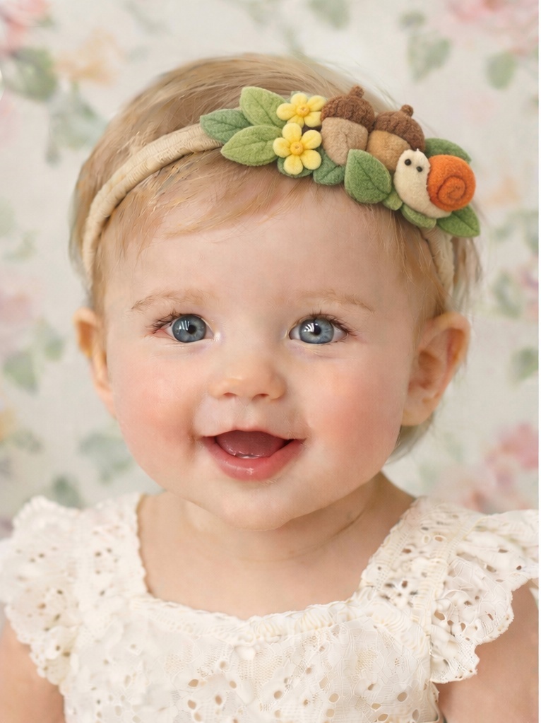 Diadema adorável de caracol e bolotas para bebês