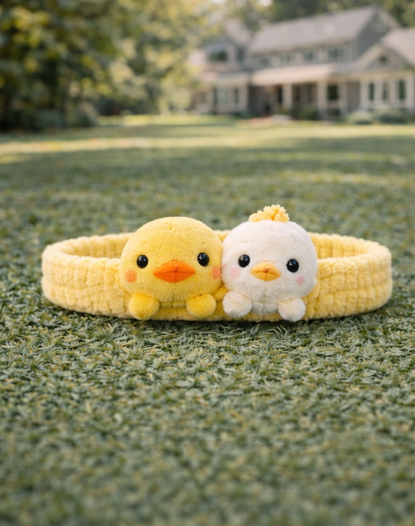 Plyšová čelenka pro miminko s dvěma kačátky – Měkký a roztomilý doplněk pro novorozence