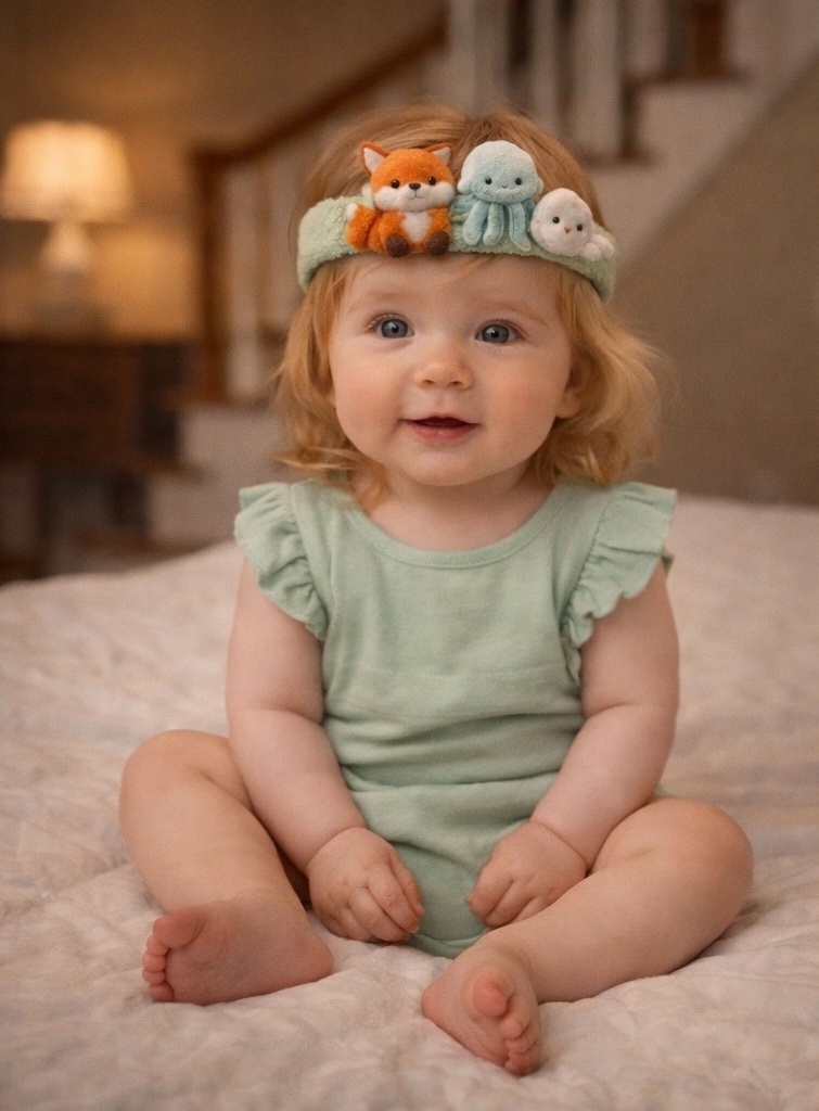 Faixa de Cabelo de Pelúcia para Bebê - Raposa, Água-viva e Foca Branca | Macia e Fofa