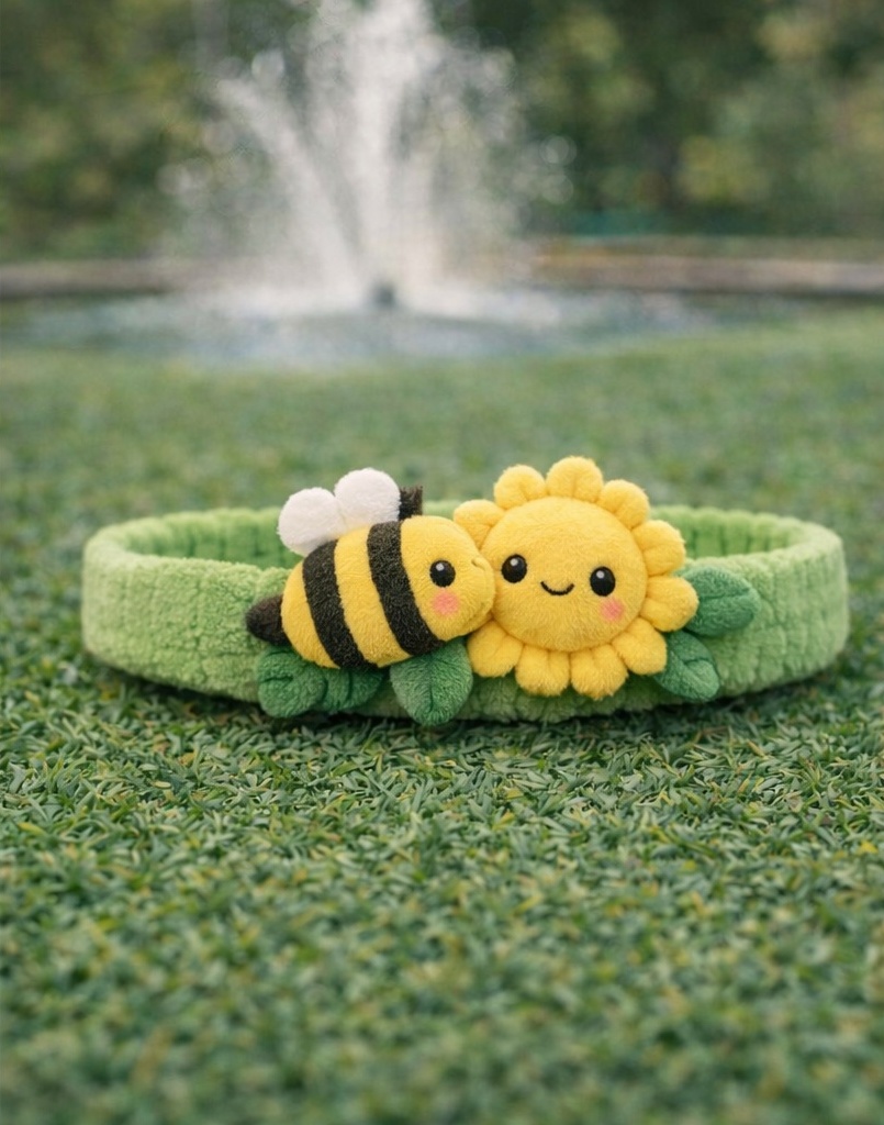 Plüsch-Baby-Stirnband mit Biene und Sonnenblume – Weiches Tiermotiv für Neugeborene