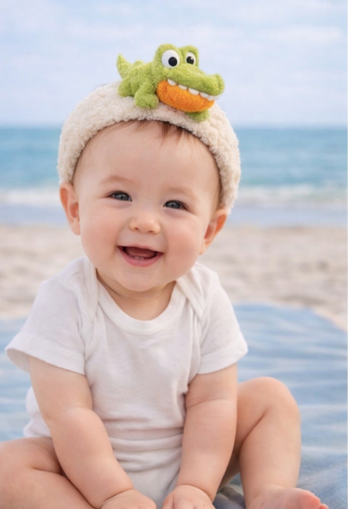 Cinta para bebé con peluche de cocodrilo – Banda suave y divertida para recién nacidos