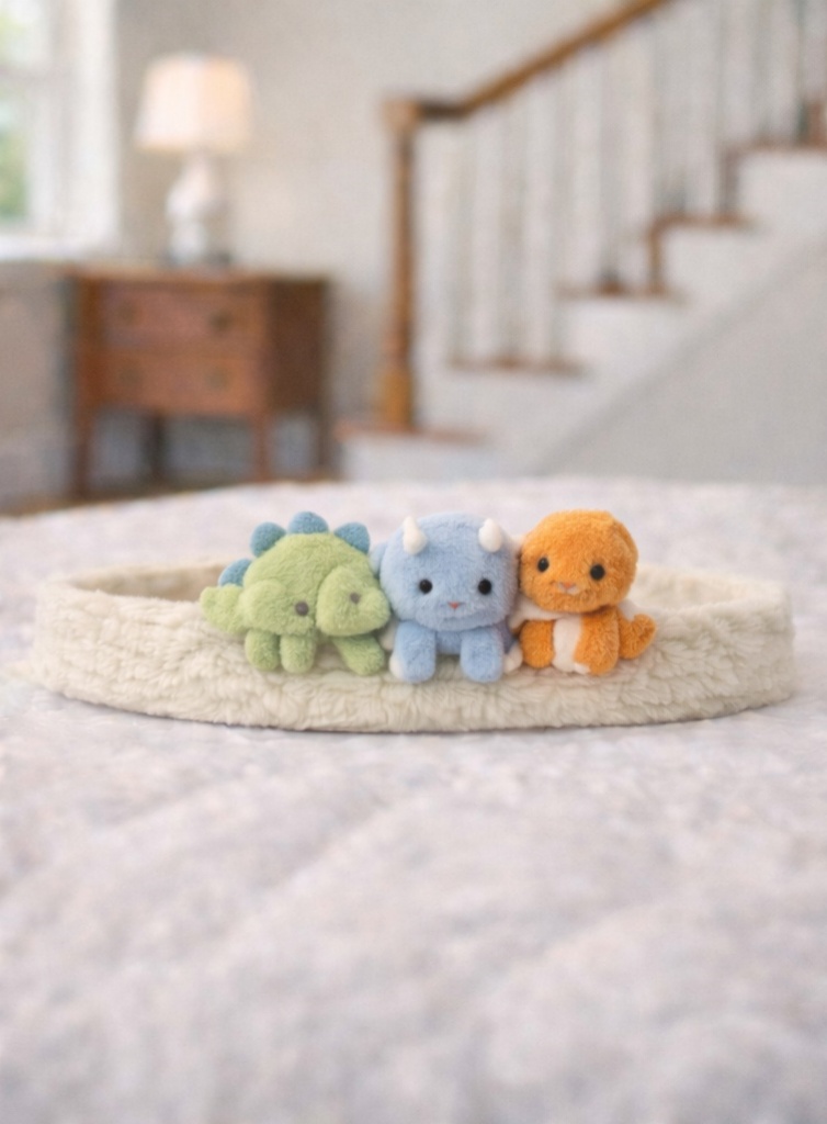 Dětská Plyšová Čelenka - Tři Dinosauři | Měkká, Roztomilá a Bezpečná