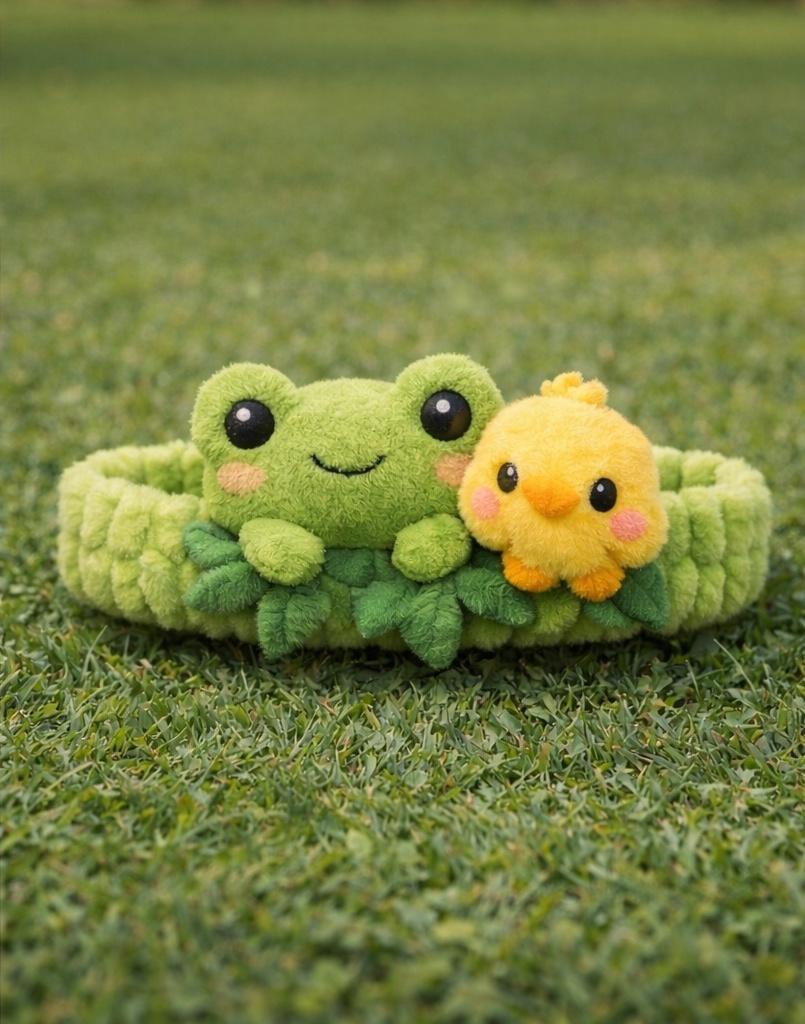 Faixa de Cabelo de Bebê com Sapo e Pintinho de Pelúcia – Acessório Macio e Fofo com Tema Animal