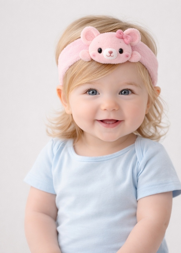 Adorable Pink Bear Plush Baby Headband - Soft and Comfortable for Little Ones