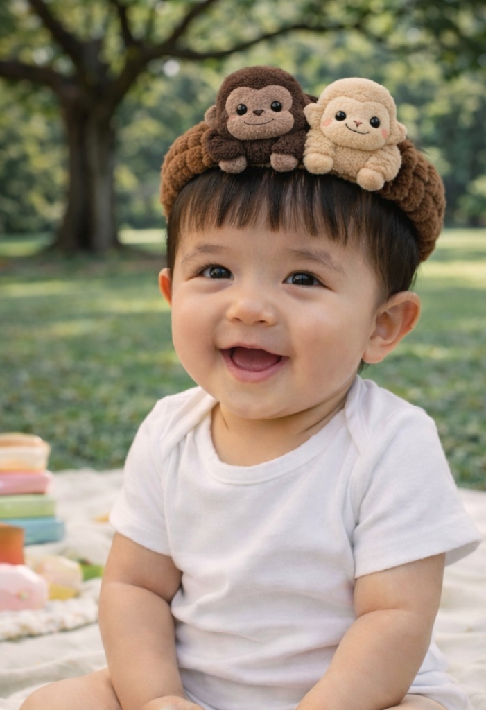 Adorable Plush Monkey Baby Headband – Soft & Stretchy Infant Hair Accessory