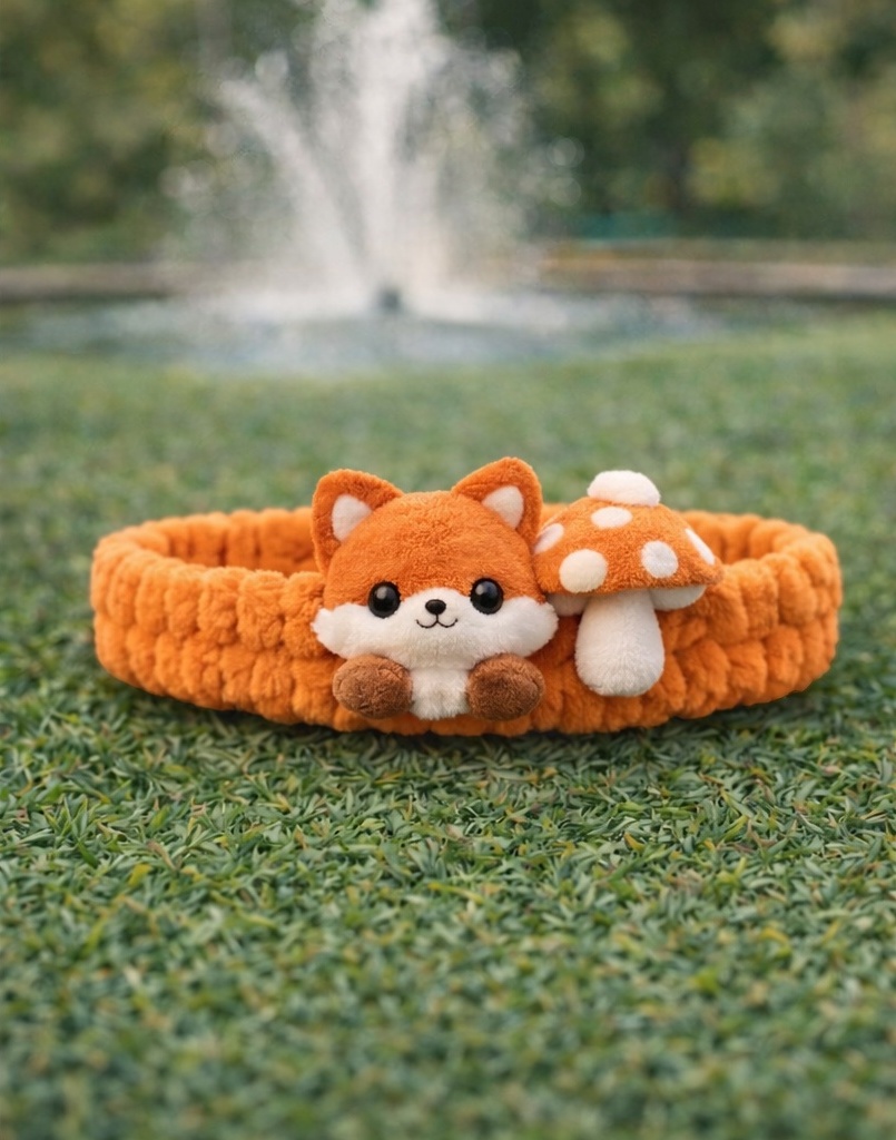 Bentită pentru bebeluși cu vulpiță și ciupercuță din pluș – Accesoriu moale cu tematică de pădure