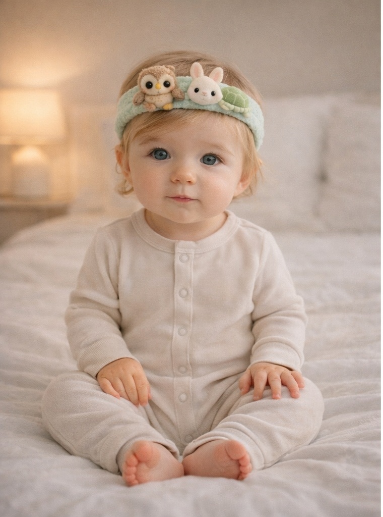 Triple Animal Plush Baby Headband – Owl, Bunny & Turtle Combo for Newborns