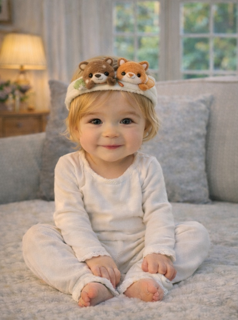ふわふわベア＆レッドフォックスぬいぐるみベビーヘアバンド – 新生児向け可愛い動物ヘッドアクセサリー