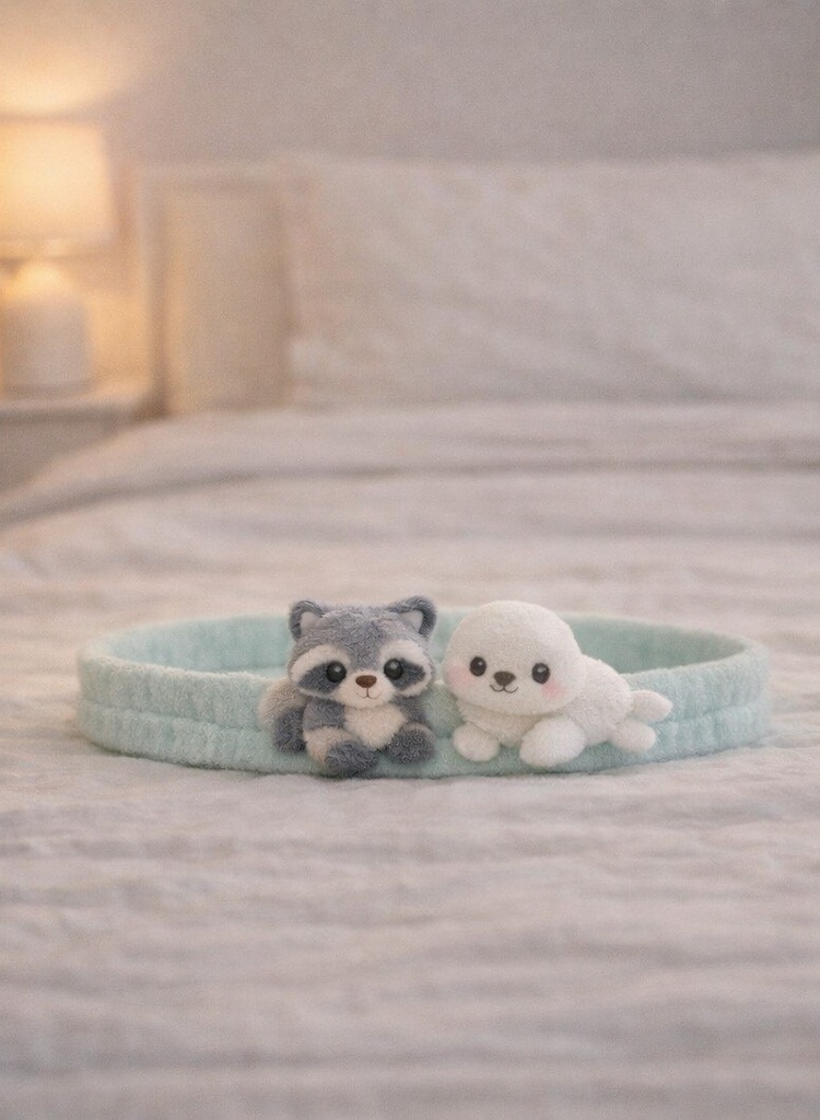 Dětská Čelenka s Mývalem a Tuleňem z Plyše – Roztomilý a Bezpečný Doplněk pro Novorozence