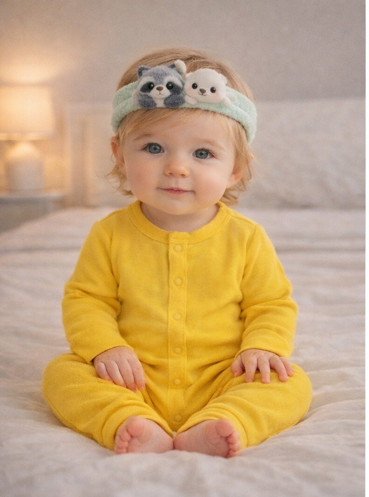 Dětská Čelenka s Mývalem a Tuleňem z Plyše – Roztomilý a Bezpečný Doplněk pro Novorozence