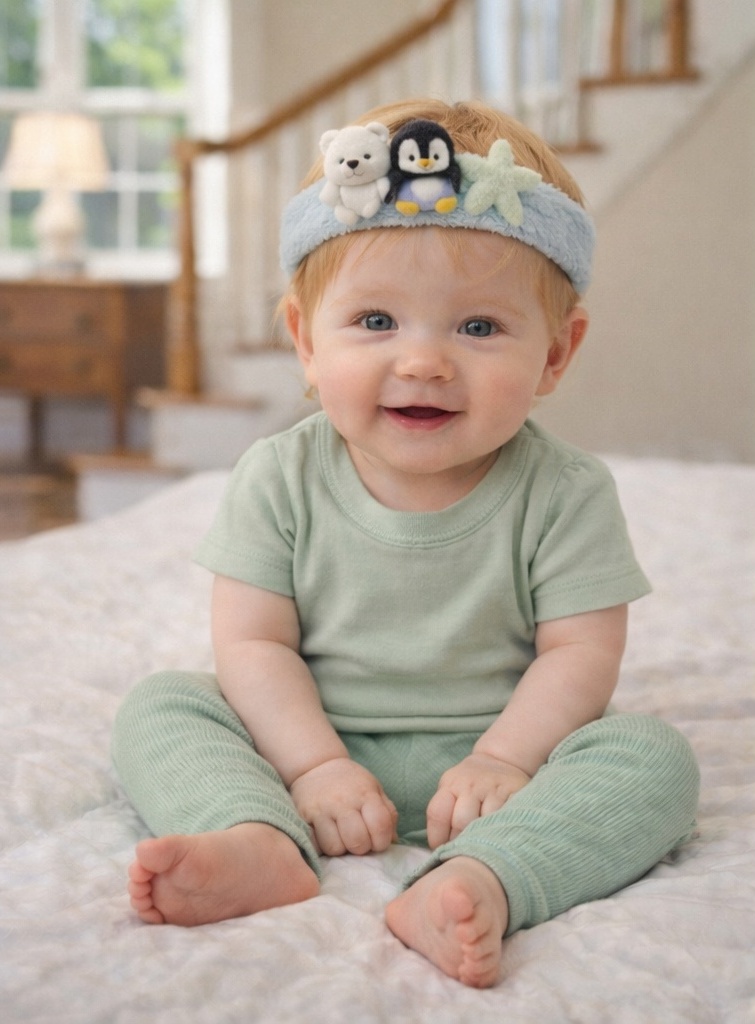 Polar Animal Plush Baby Headband - Bear, Penguin & Starfish | Soft Blue Band