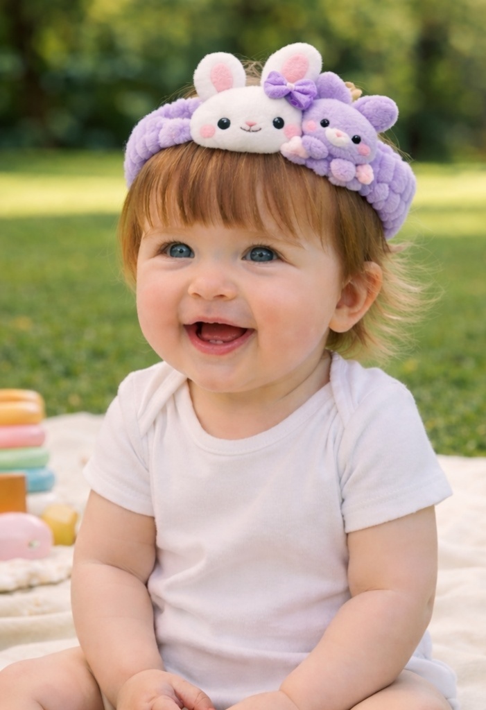 Charming Bunny Plush Baby Headband – Soft Pastel Rabbit Hair Accessory for Infants