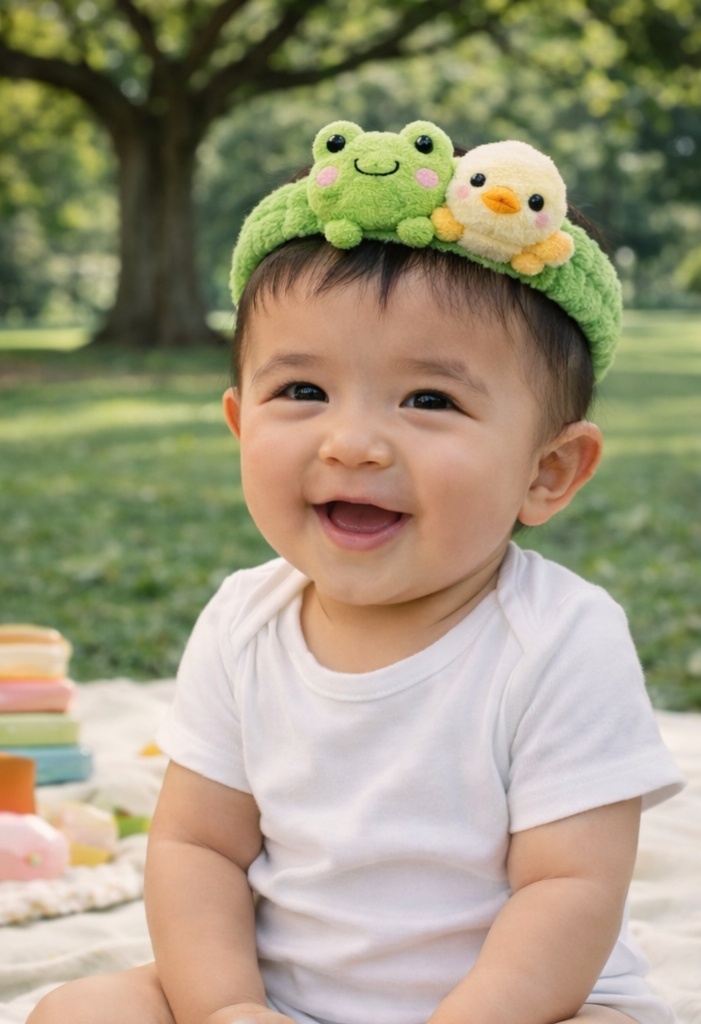 ふわふわカエルとヒヨコのベビーヘアバンド – 柔らかくて安全な動物テーマの赤ちゃん用ヘッドバンド
