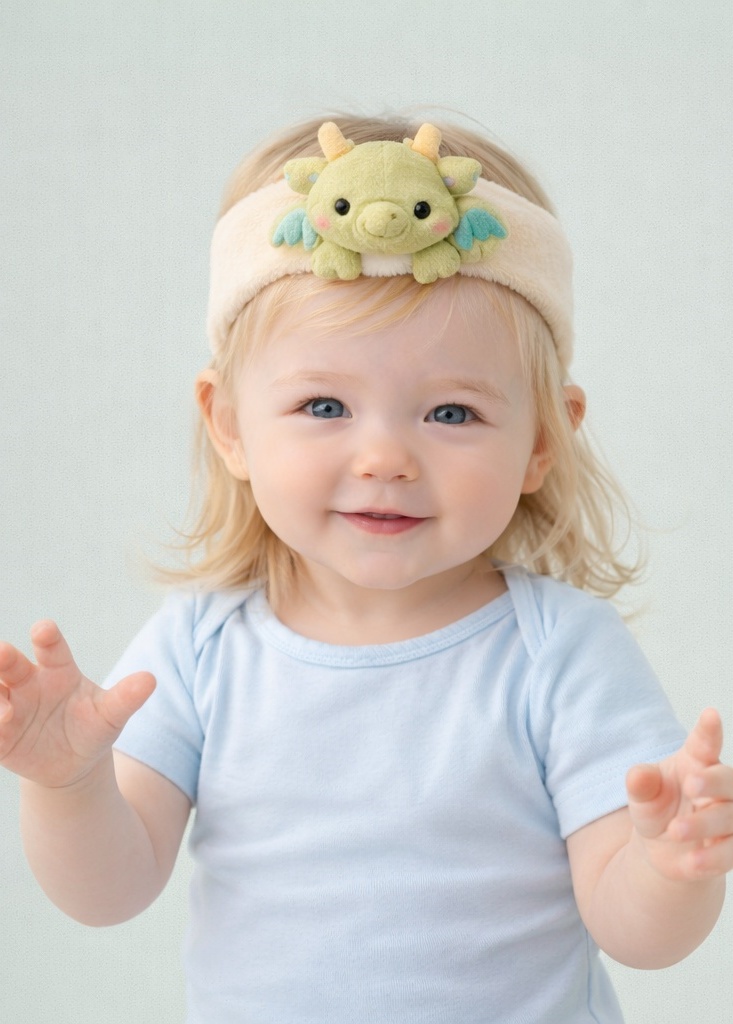 Diadème de bébé en peluche de dragon vert – Doux et confortable pour votre bébé
