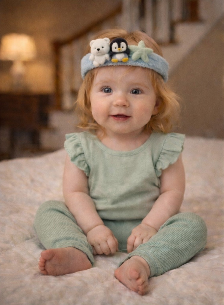 Diadema de Peluche para Bebé - Oso Polar, Pingüino y Estrella de Mar | Suave y Cómoda