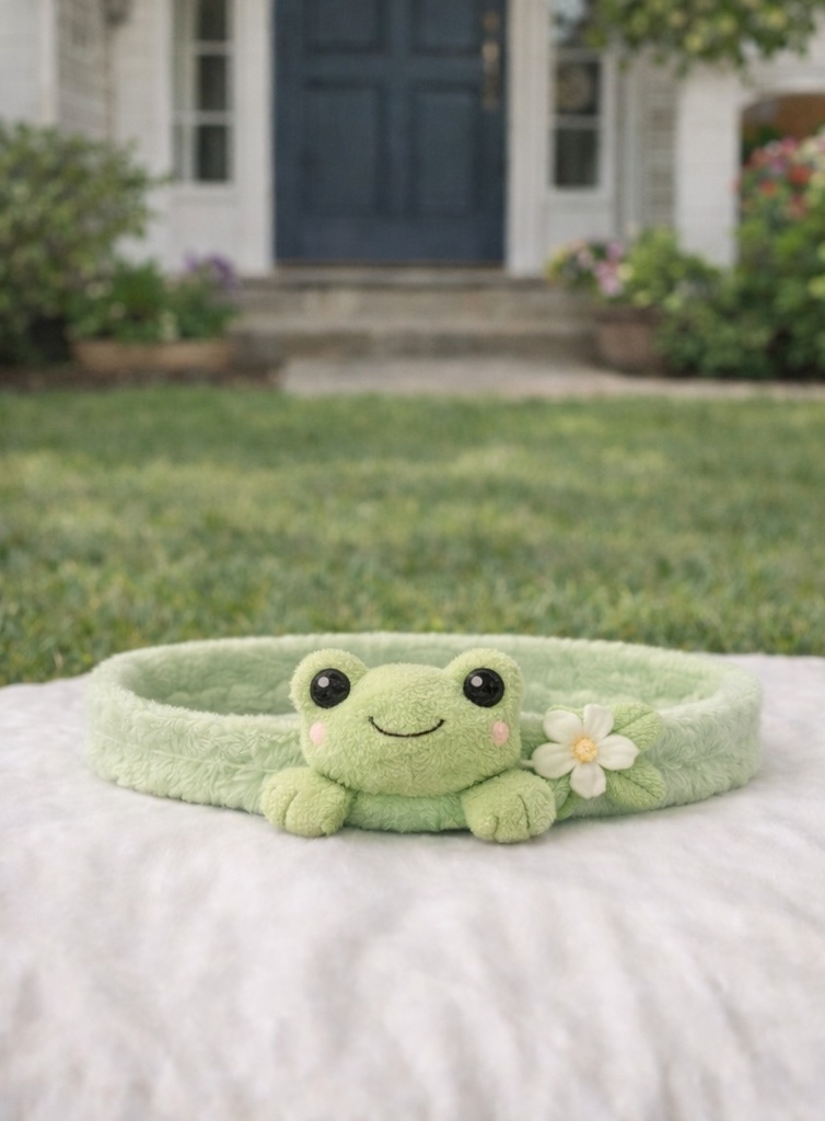Bandeau Bébé Grenouille en Peluche – Accessoire Doux et Élastique avec Fleur Blanche