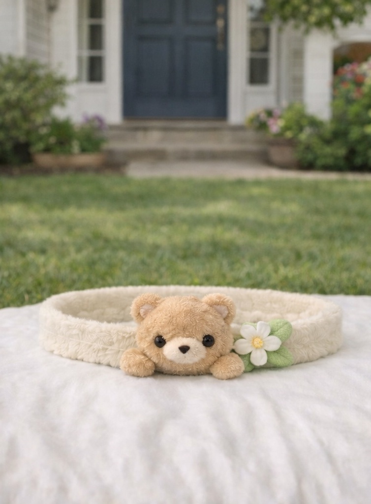 Tiara de Urso de Pelúcia para Bebê – Faixa Macia e Confortável com Flor Decorativa
